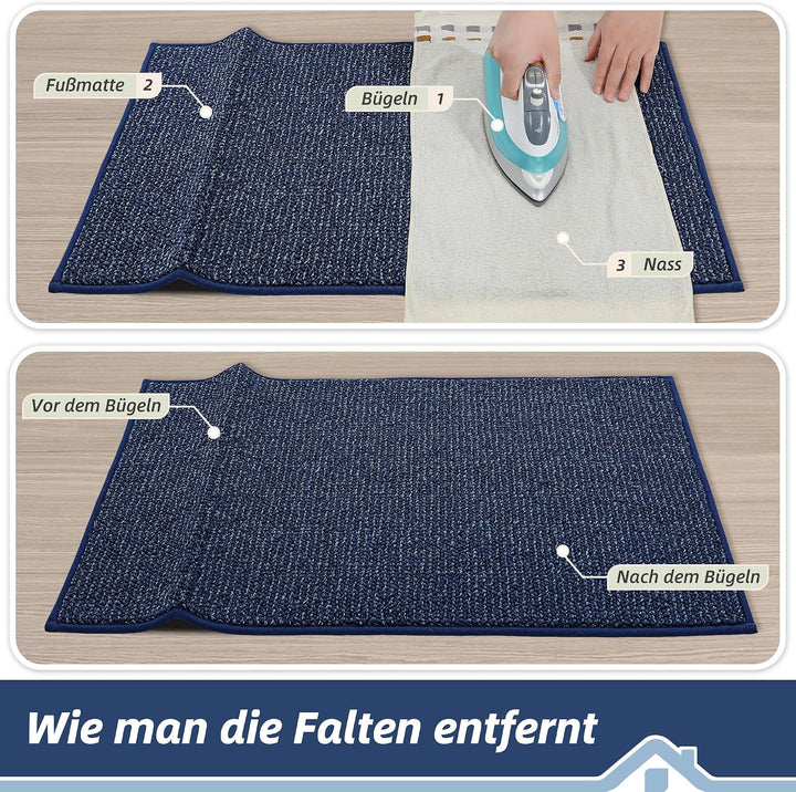 BEQHAUSE Fussmatte Innen, rutschfest und Waschbar, 80 x 120 cm, Blau | Schmutzfangmatte für Front Hi