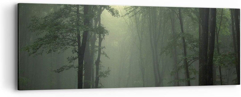 Panorama Bilder auf Leinwand Wald Nebel Baum Leinwandbild mit Rahmen 90x30cm Wandbilder Dekoration W