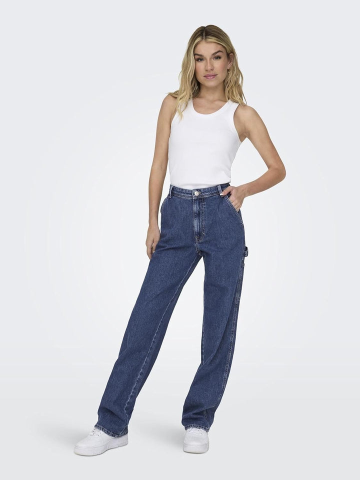 ONLY Female Straight-Fit ONLWEST HW Carpenter STR DNM DOT 26W / 32L Medium Blue Denim, 26W / 32L Med