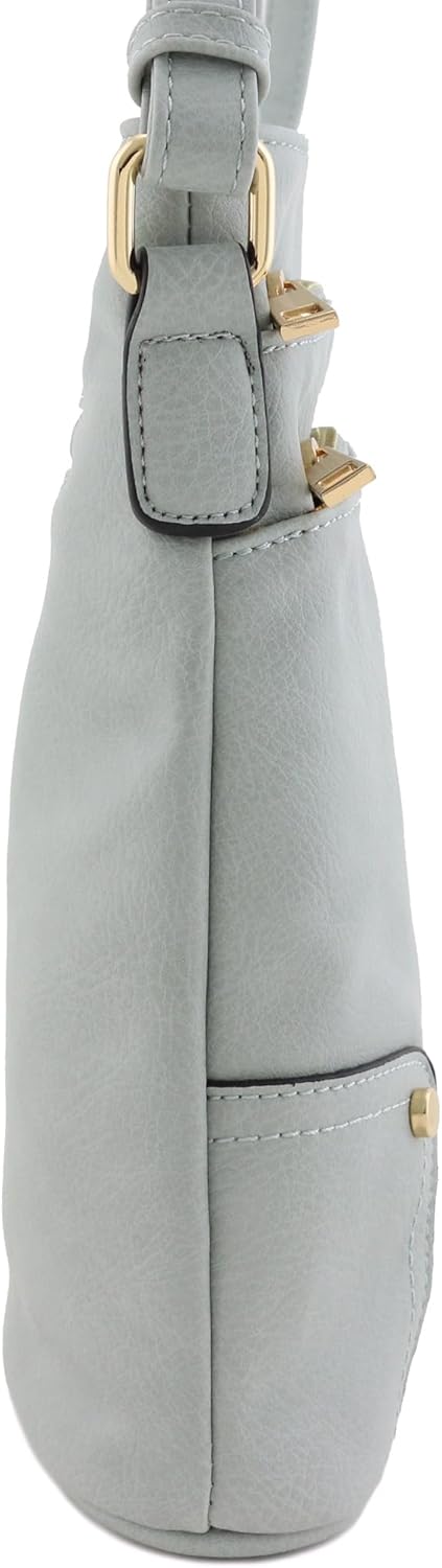 Grosse Umhängetasche mit 3 Reissverschlusstaschen Blau / Grau, Blau / Grau