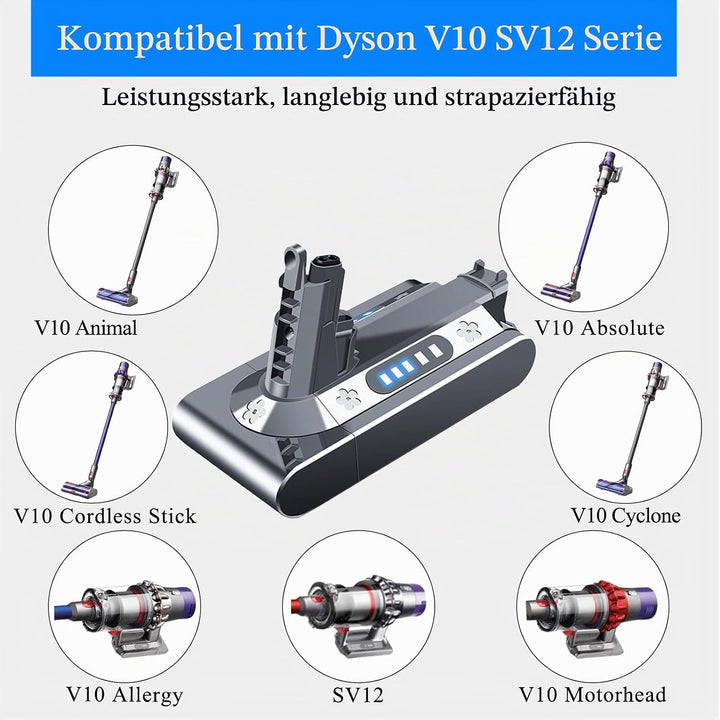 DTK Ersatzakku für Dyson V10 Akku SV12 25,2V 3600mAh Kompatibel mit V10 Fluffy Animal Absolute Motor