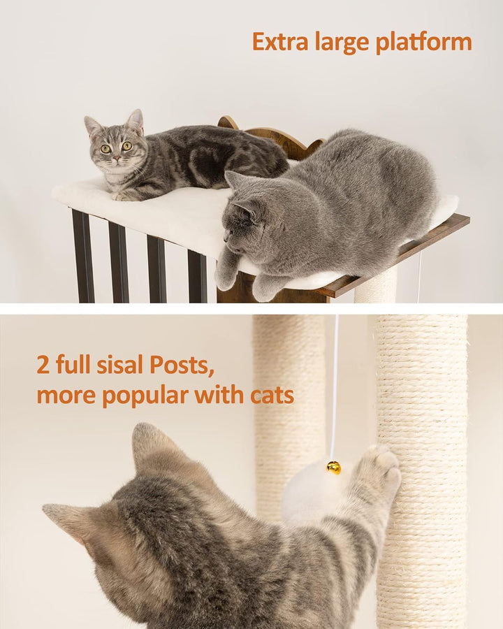 FourFurPets 3-stufiger moderner Kratzbaum, 111 cm hoch, Katzenbaum, mit 2 Voll Sisal Kratzsäulen, 3