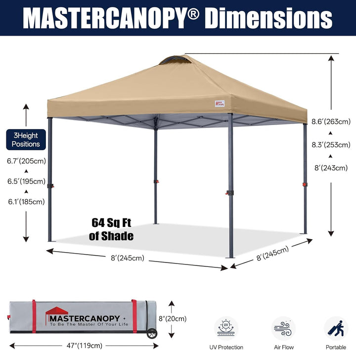 MasterCanopy 2,5 x 2,5 m Pop-up-Pavillon Faltpavillon Festzelt mit Entlüftung für Markt, Garten, Eve