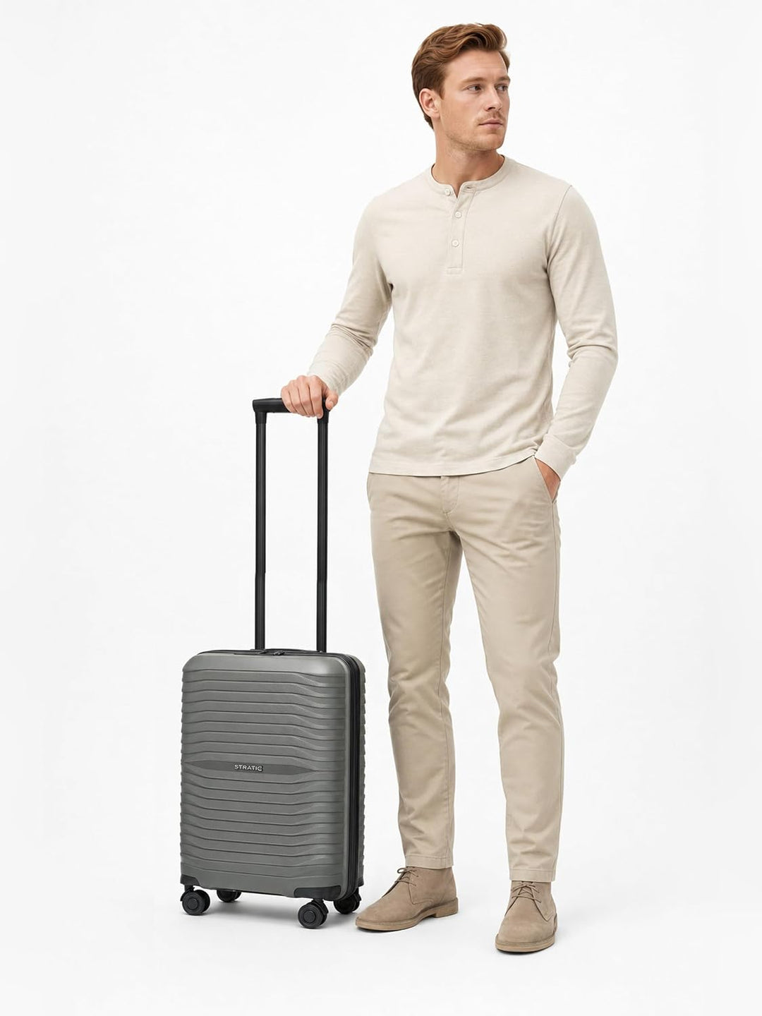 Stratic Shine Handgepäck Koffer | Trolley mit 4 360° drehbaren Rollen, arretierbarer Griff, Kreuzpac