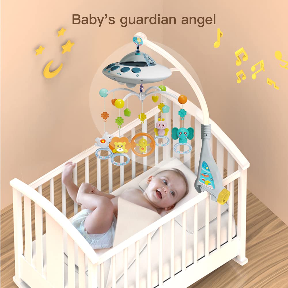 Eners Baby Mobile Babybett mit Musik und Lichtern, Bett Mädchen Junge mit Fernbedienung, Spieluhr，St