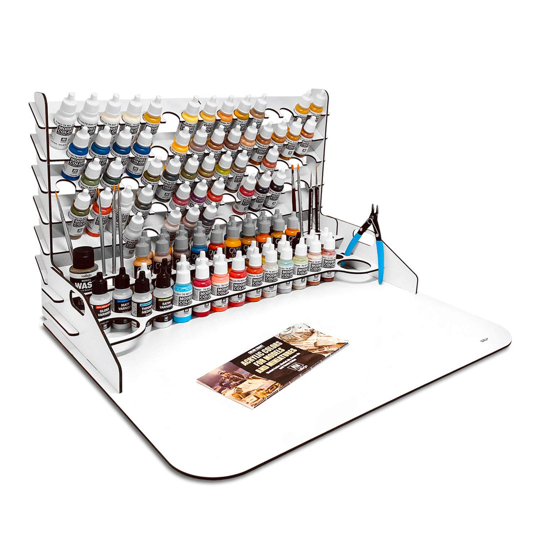 Silu- Silu Paint Station Vallejo-Farben. Mit Kleiner Werkbank für 112 Vallejo Paints, mit Pinsel- un