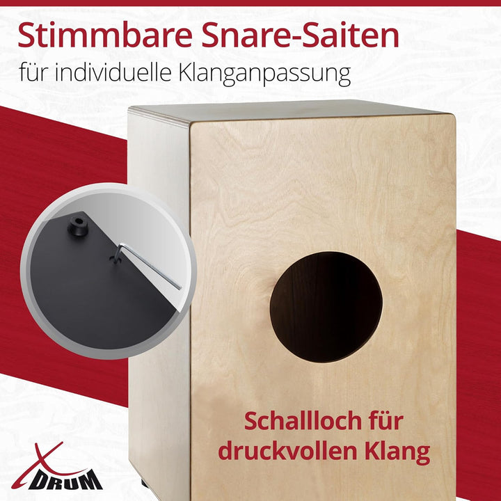 XDrum Cajon Peruana Koa (3 mm Schlagplatte, 9 mm Birkenkorpus, 48 cm hoch, inkl. Rucksack-Tasche)
