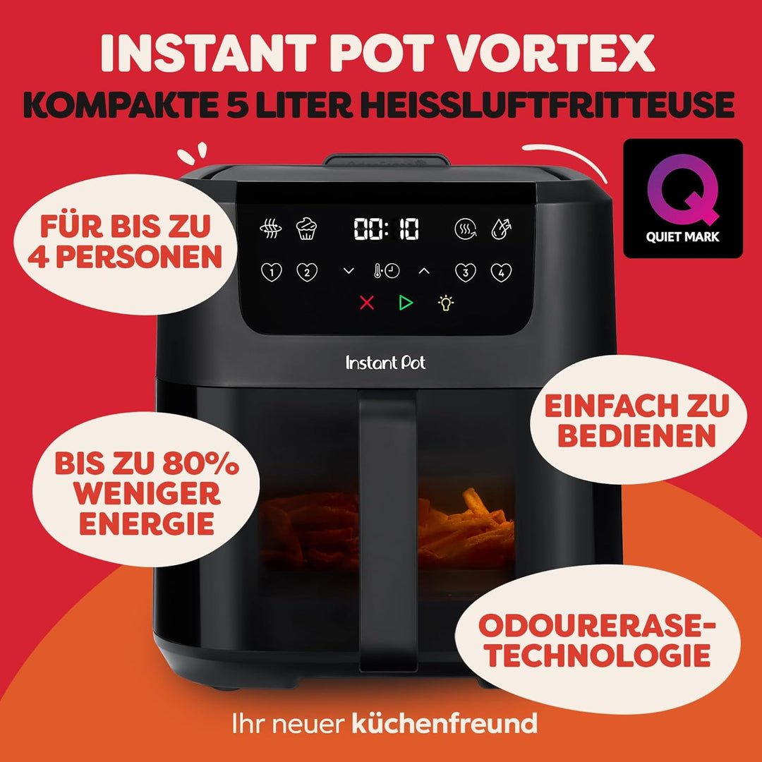 Instant Pot Vortex Compact Schwarz-Heissluftfritteuse 5 l Korb, Familiengrösse, 4 in 1 – Heissluftfr