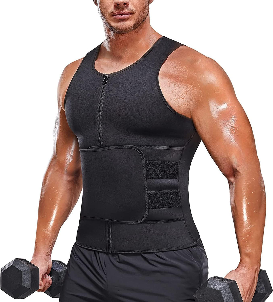 Sauna Weste mit Bauchweggürtel Neopren Herren Fitness Korsett Schwitzweste tank top shapewear fitnes