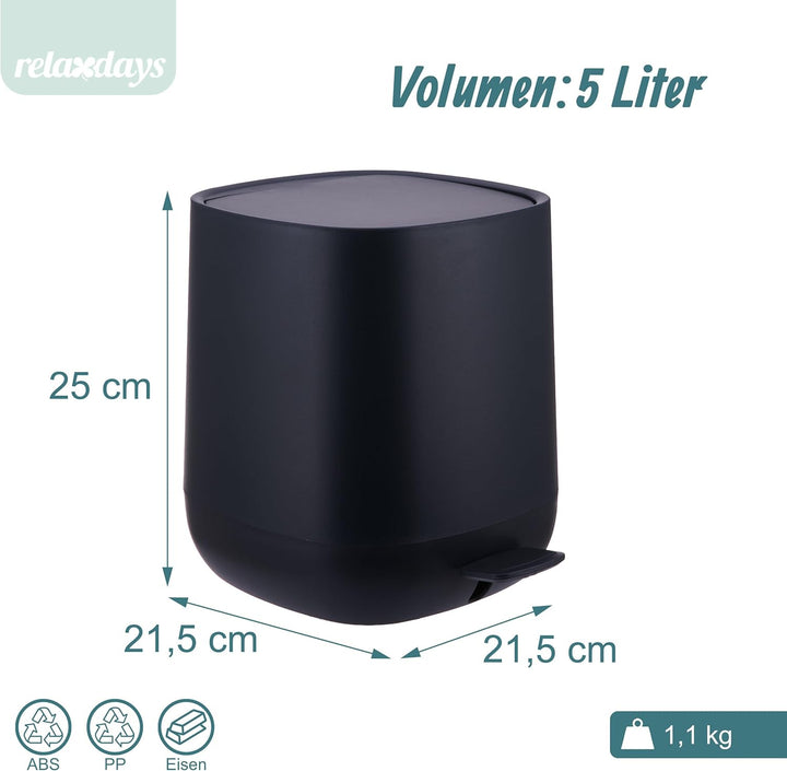Relaxdays Mülleimer Bad, 5 l, Kosmetikeimer mit Soft-Close, Matte Optik, entnehmbarer Inneneimer, Tr