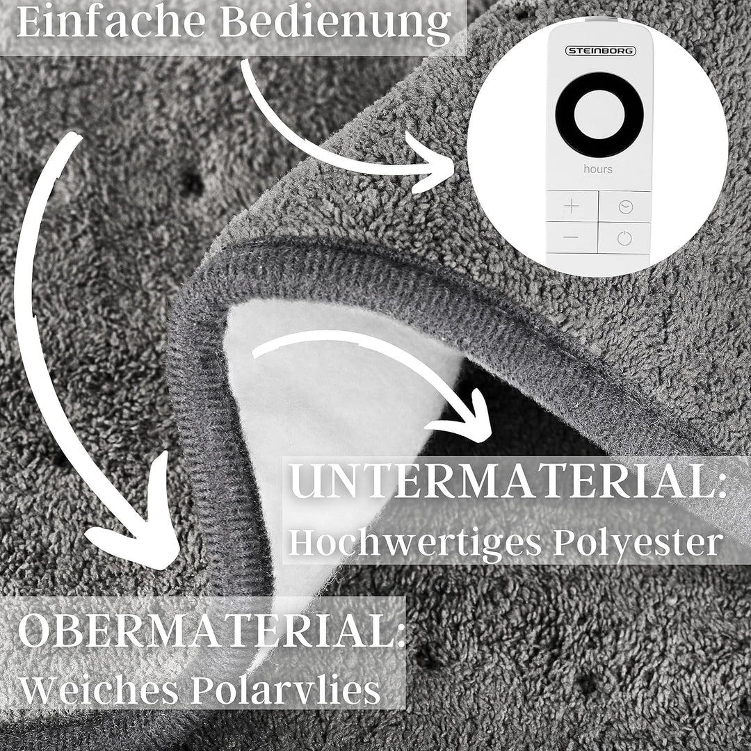 Steinborg Elektrische Heizdecke mit Abschaltautomatik | 150 x 80 cm | 6h Timer | bei 30° waschbar |