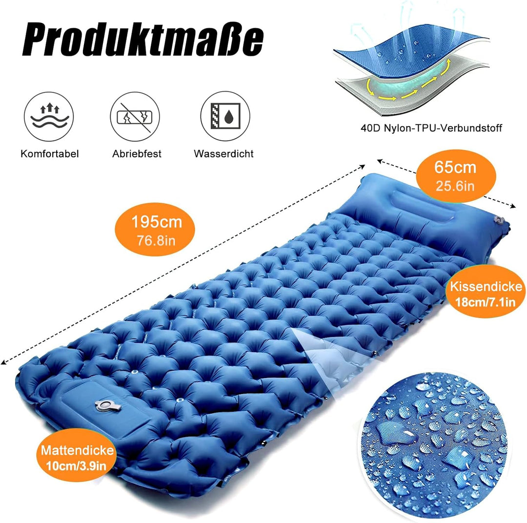 CALIYO Isomatte Camping 2Pcs – Verdickte Luftmatratze mit FusspressPumpe, Ultraleicht &amp; Wasserdicht
