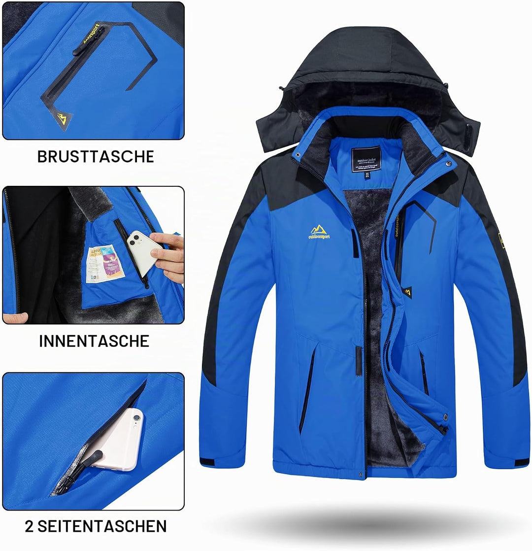 TACVASEN Herren Winter Wasserdichte Winddichte Winterjacke Warme Fleece-Futter Ski Regenmantel mit K
