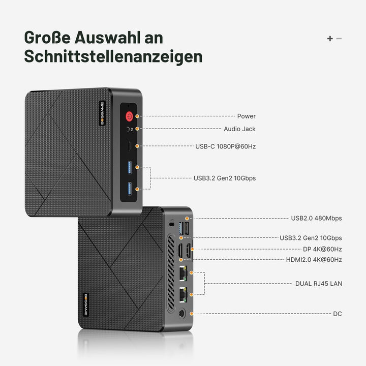 BOSGAME Mini PC, AMD Ryzen 7 5700U (up to 4.3GHz, 8C/16T), Mini Computers DDR4 32GB RAM 512GB NVMe S
