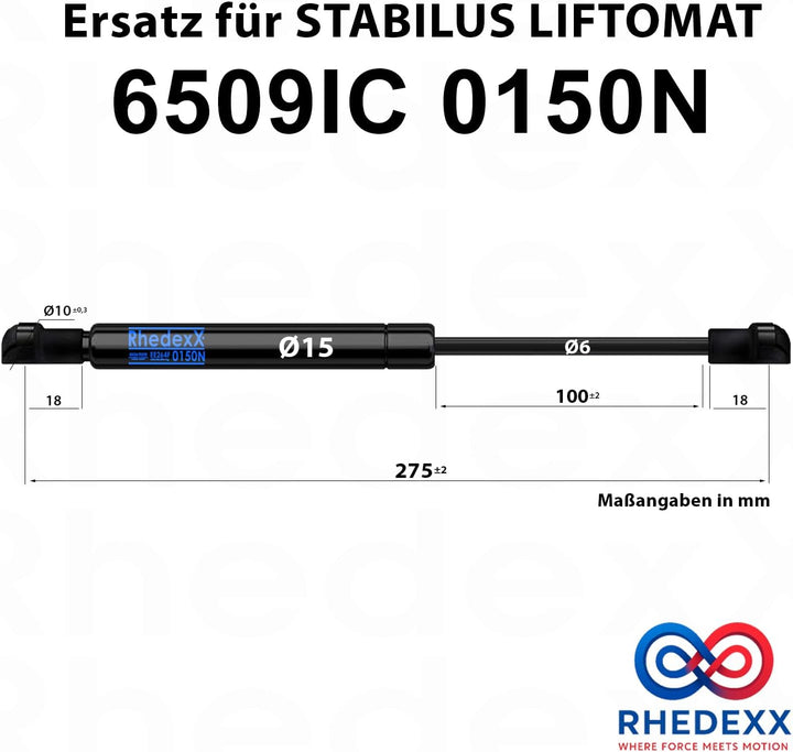 Gasdruckfeder Ersatz für Stabilus Lift-O-Mat 6509IC 0150N RhedexX® Gasdruckdämpfer mit M6 Kugelpfann