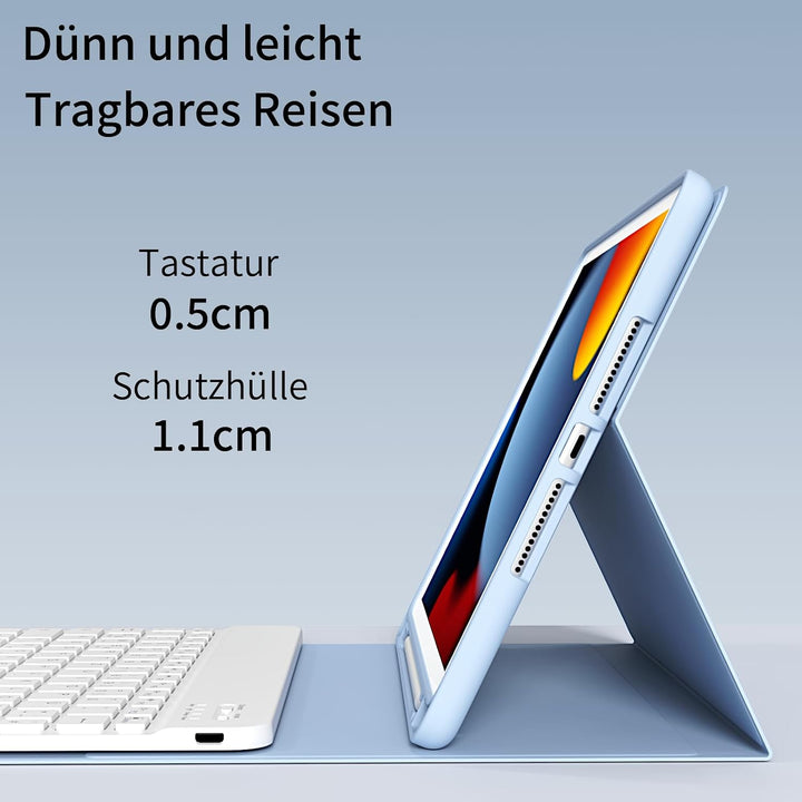 Tastatur Hülle für iPad 10,2 Zoll 9. 8. 7. Generation 2021 2020 2019, Abnehmbarer Bluetooth QWERTZ K