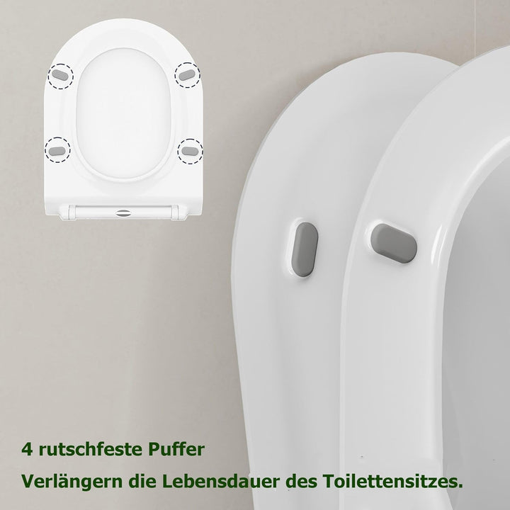 Toilettendeckel mit Absenkautomatik, WC Sitz Klobrille Toilettensitz mit Quick-Release Funktion& Ver