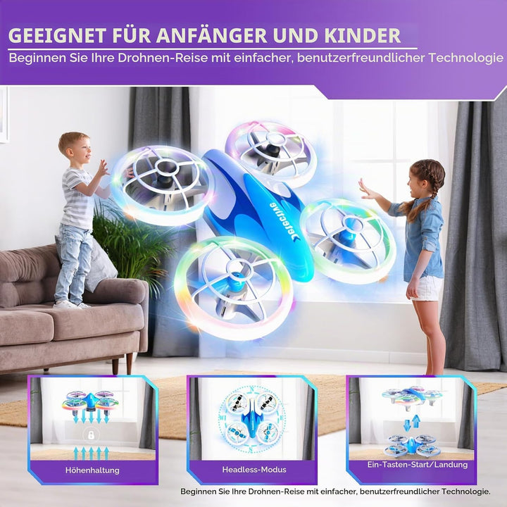 RC Drohne für Kinder und Anfänger, Mini Quadcopter mit LED-Lichtern und 3D-Flips, einfach zu fliegen