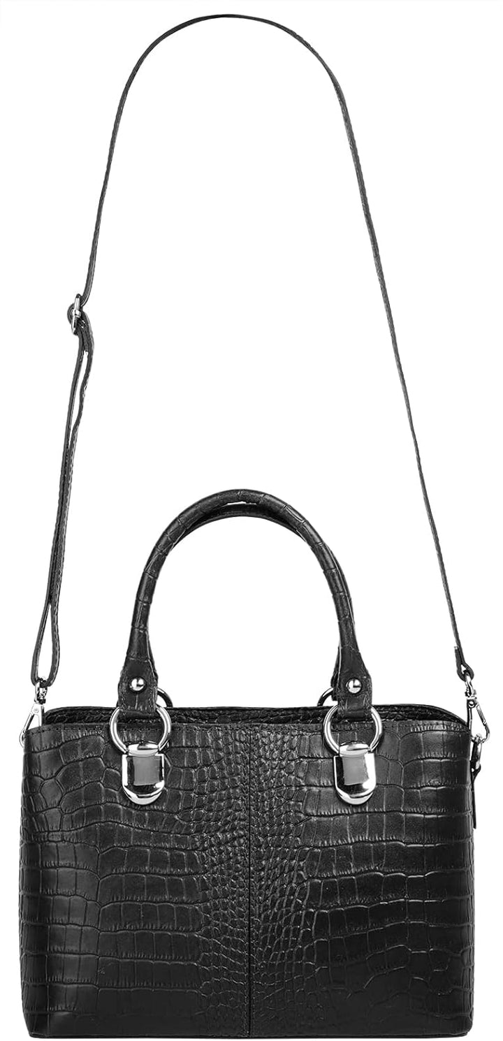 Umhängetasche Echt Leder Damen Made in Italy, Kroko-Optik Handtasche, Damen Schultertasche, elegante