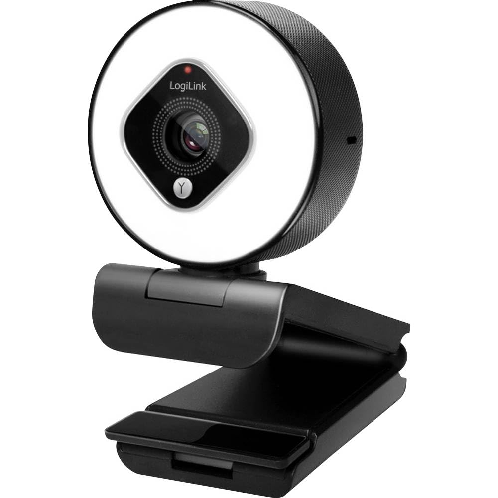 LogiLink UA0384 - Full-HD-USB-Webcam, 76°, Dual-Mikrofon, Autofokus, Ringlicht, Stativ, Schwarz