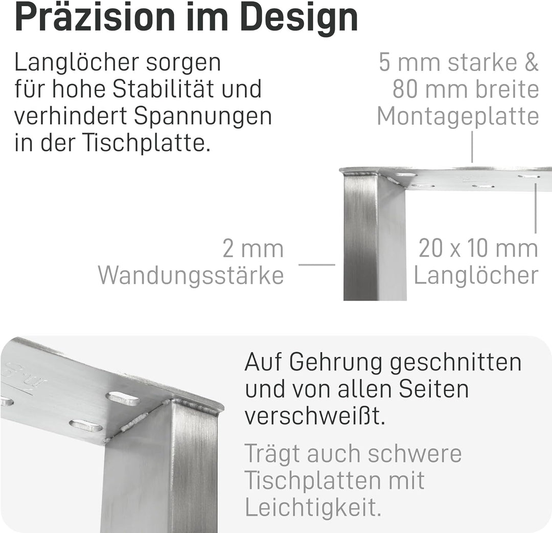Natural Goods Berlin 2X Tisch-Gestell RECHTECK Edel-Stahl | Einfache Montage | Tisch-Beine aus Metal
