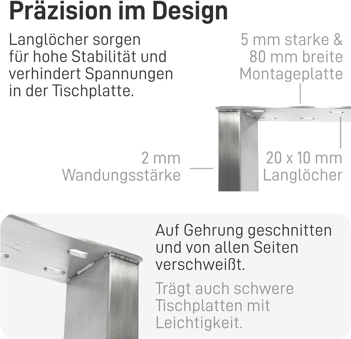 Natural Goods Berlin 2X Tisch-Gestell RECHTECK Edel-Stahl | Einfache Montage | Tisch-Beine aus Metal