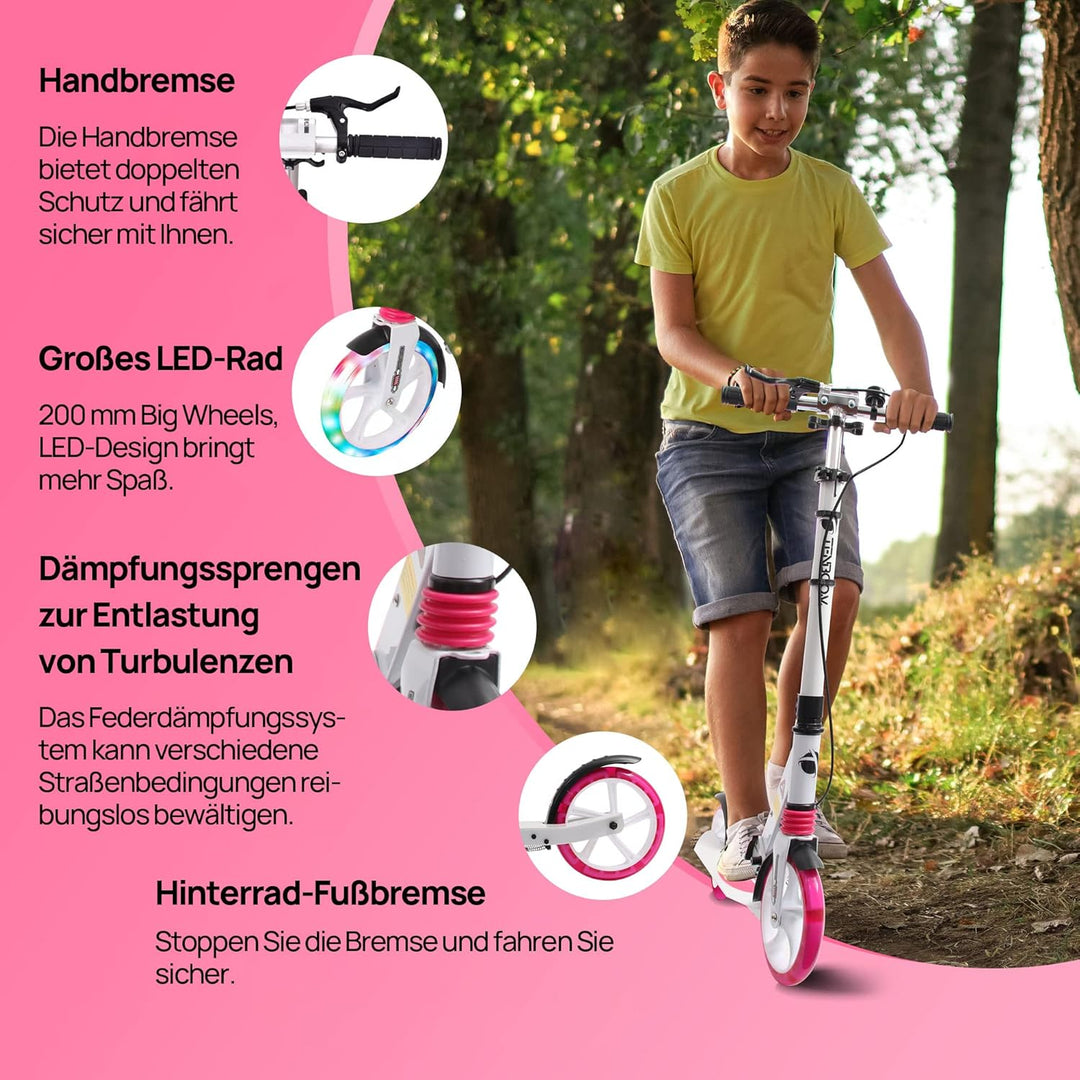 TENBOOM Roller Kinder 10 Jahre, Aluminium Tretroller klappbar Cityroller Höhenverstellbar, Roller Ki