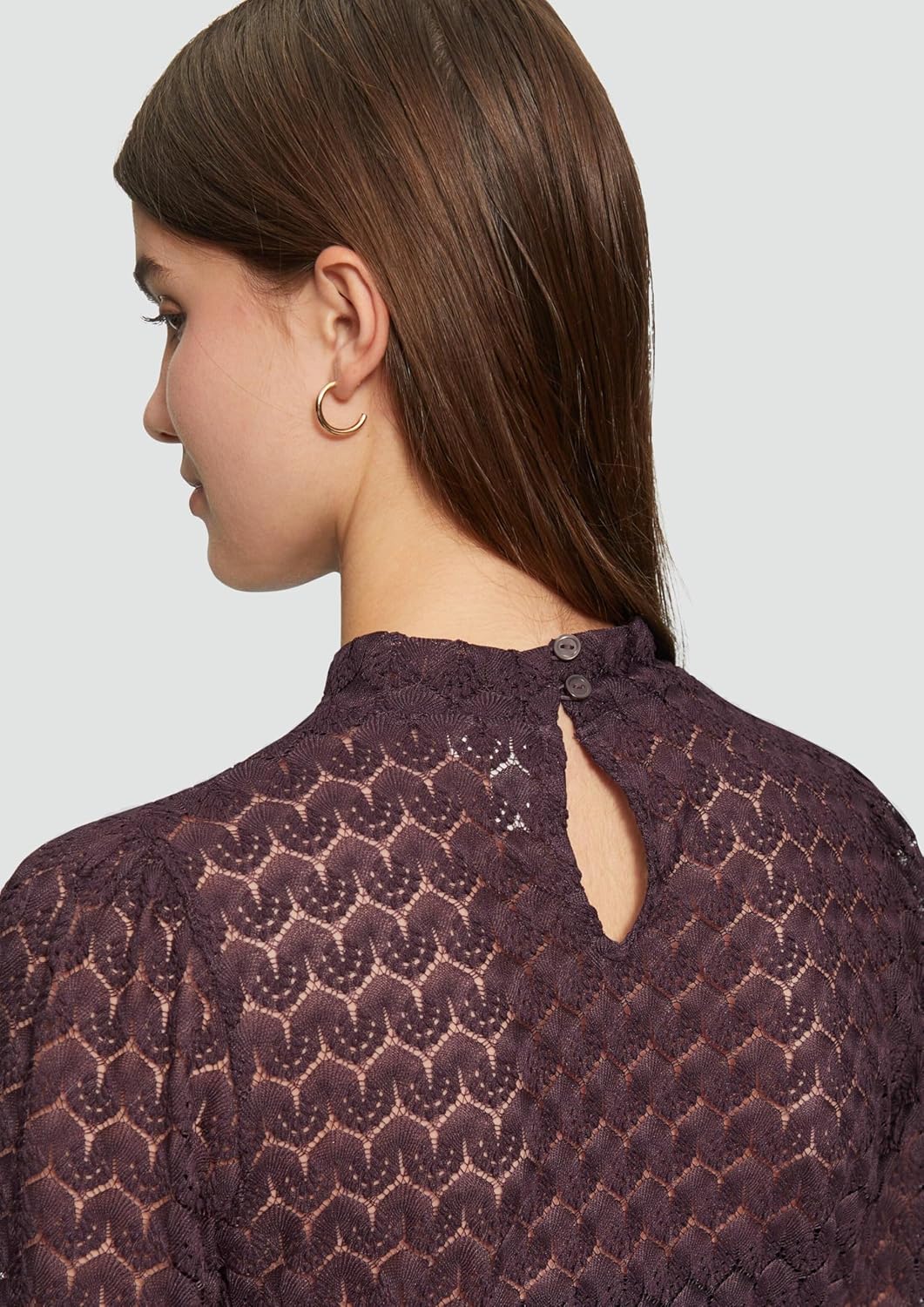 QS Transparentes Spitzen-Shirt mit Stehkragen XS 4988_aubergine, XS 4988_aubergine