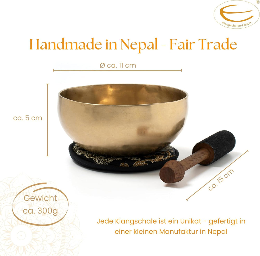 Tibetische Klangschale I ca. 300 g I für Meditation, Yoga, Achtsamkeit I Inkl. Klöppel/Pad I Handges