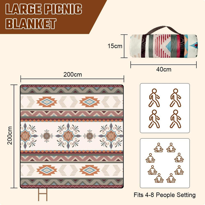 AUAUY Picknickdecke Boho Wasserdicht, 200x200cm, mit Tragegurt, Blau | Maschinenwaschbar Faltbar Str