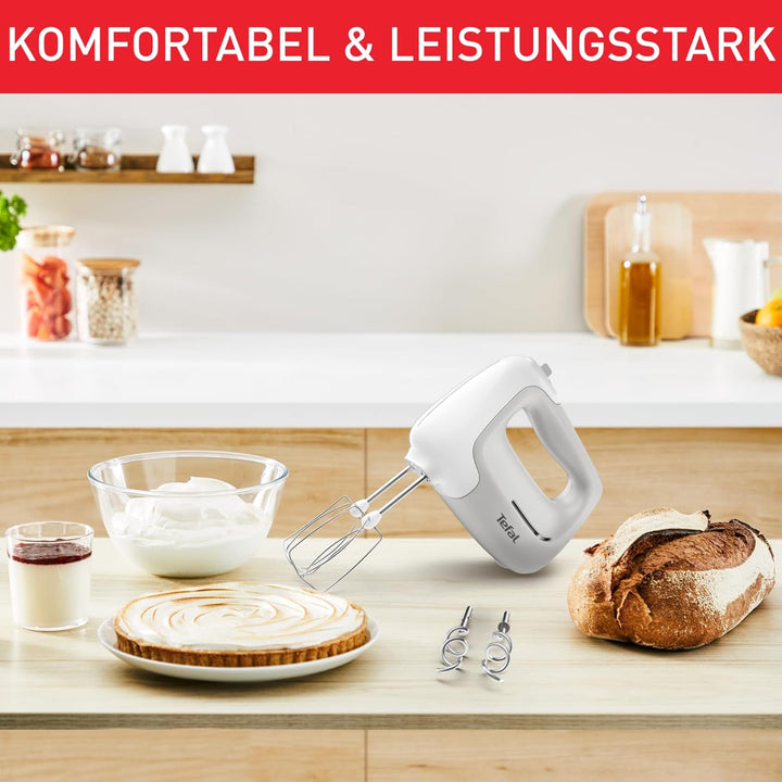 Tefal Handmixer Prep'Mix HT450B | 450 W | 5 Geschwindigkeiten | 2 Schneebesen und 2 Knethaken aus Ed