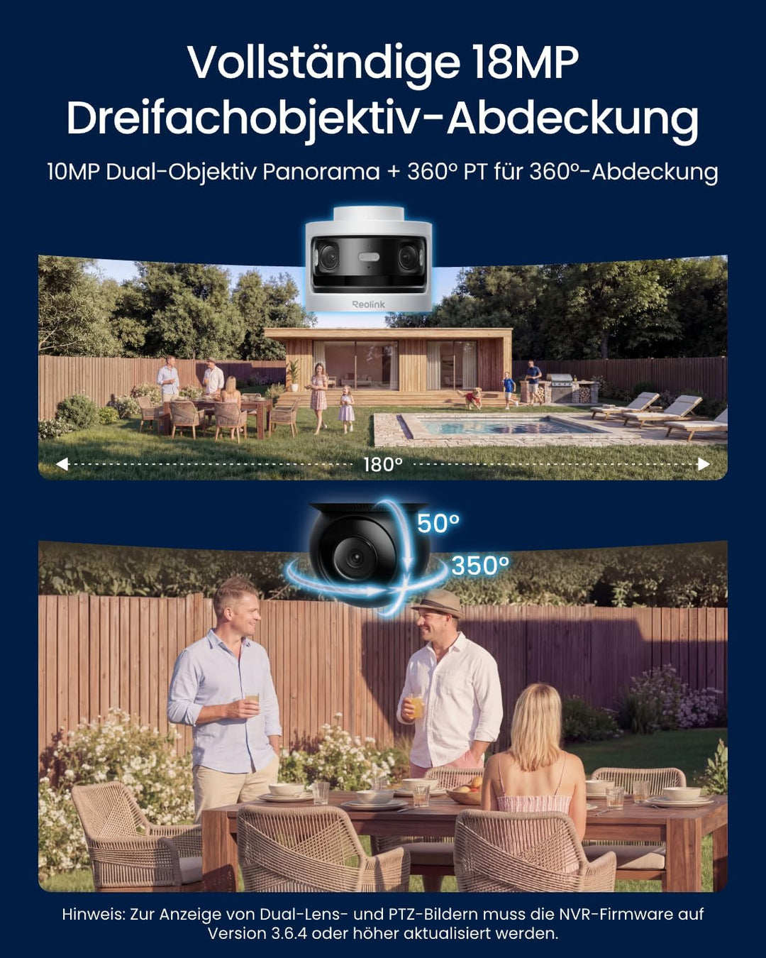 Reolink Dreifachobjektiv PoE Sicherheitskamera für den Aussenbereich, 10MP 180° Panorama & 4K PT mit