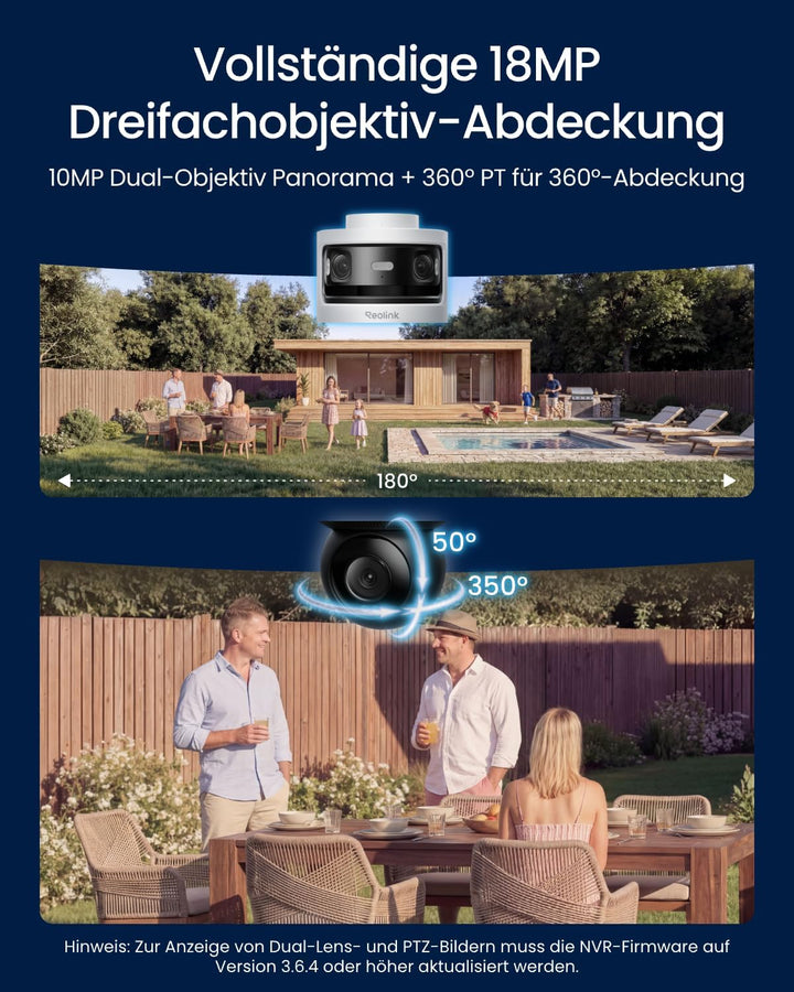 Reolink Dreifachobjektiv PoE Sicherheitskamera für den Aussenbereich, 10MP 180° Panorama & 4K PT mit