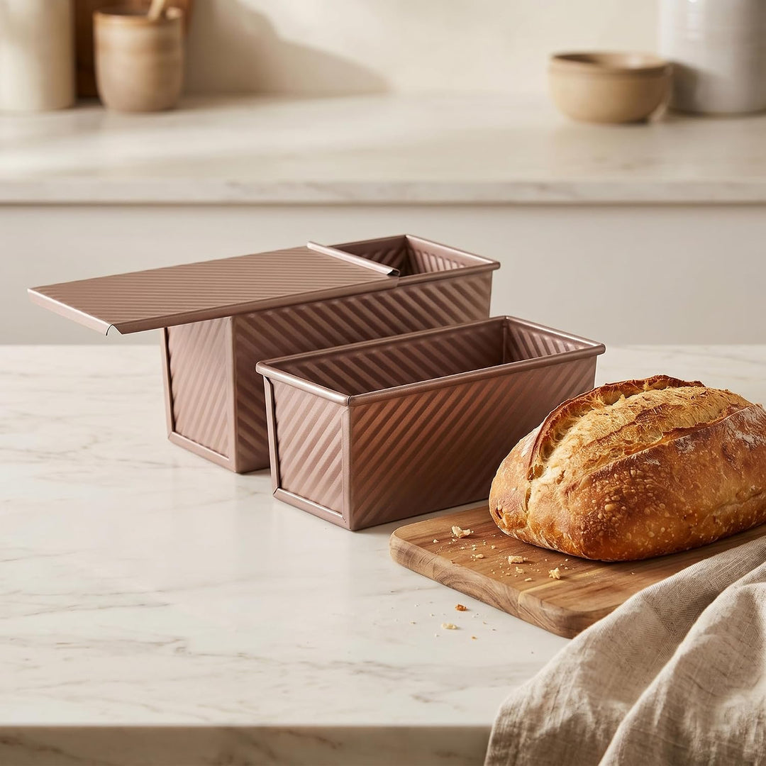 2 Stück Brotbackform Set mit Deckel, Rechteckige Antihaft Kastenform