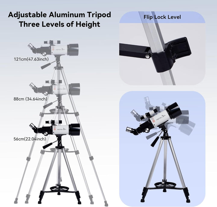HETEKAN Teleskop, Teleskop Astronomie für Erwachsene Kinder Anfänger, 70mm Apertur 400mm AZ Mount Re