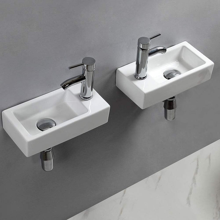 Waschbecken mit Wandaufhängung, klein, rechteckig, Keramik, linke Hand