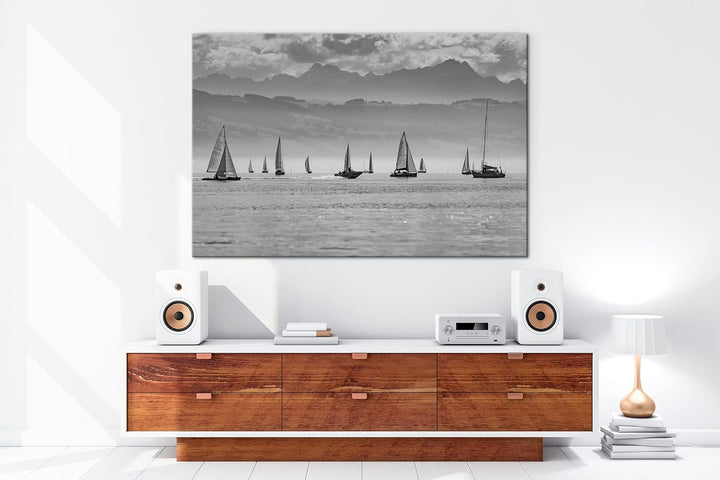 deyoli Meer voller Segelboote Format: 80x60 als Leinwand, Effekt: Schwarz&Weiss, Motiv fertig gerahm