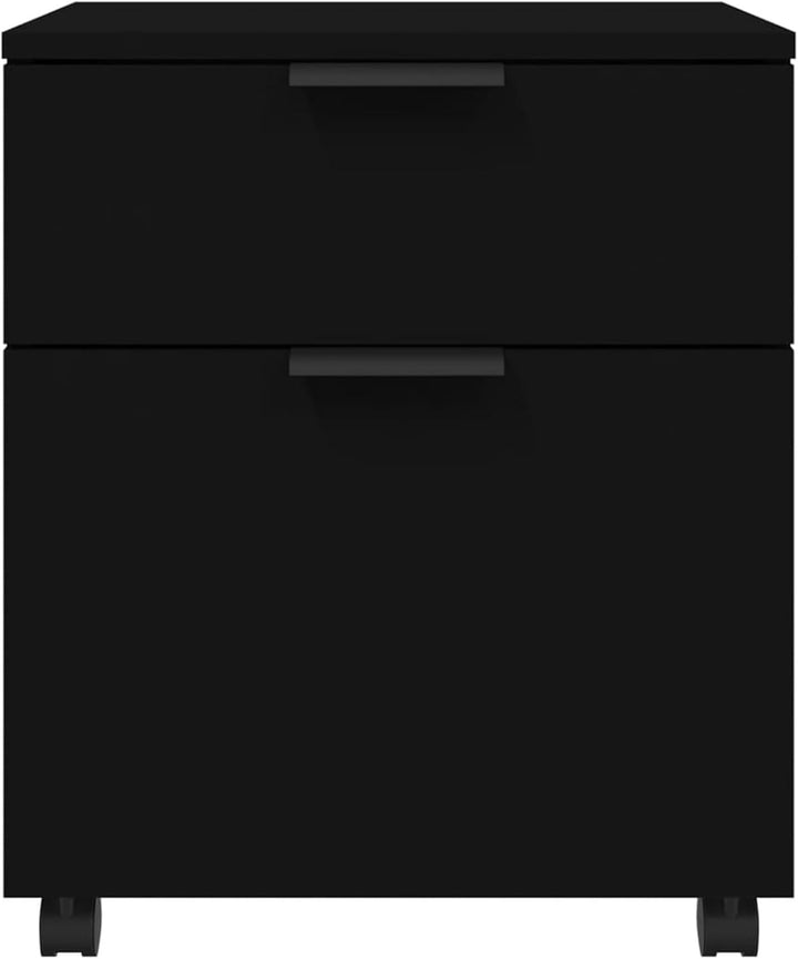 Homgoday Mobiles Aktenschränkchen mit Rollen Schwarz 45x38x54 cm - Holzwerkstoff, 2 Schubladen, Büro