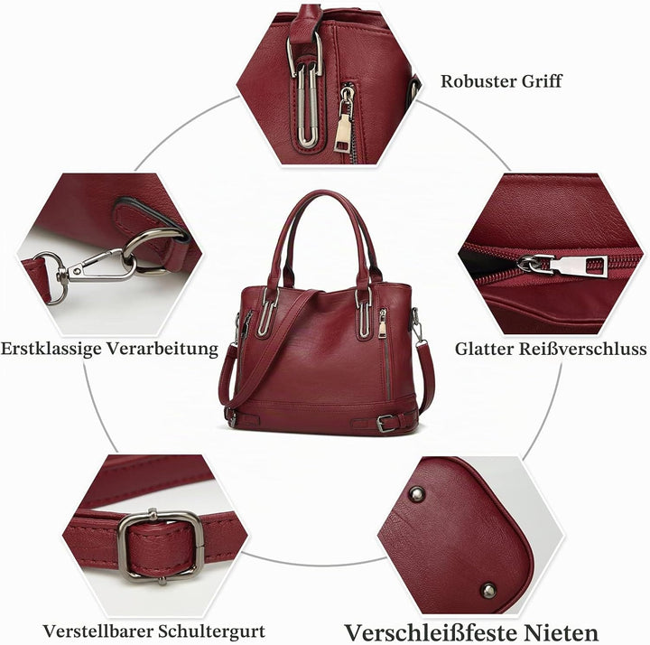 FANDARE Leichte Handtschasche Vintage Schultertasche Damen Umhängetasche Frauen Schulranzen PU Leder