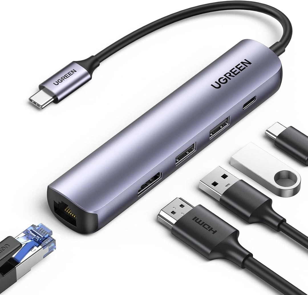 UGREEN USB C Hub Ethernet HDMI USB C Dock mit 100W PD, 4K HDMI, RJ45, 2 USB 3.0 USB C Adapter kompat