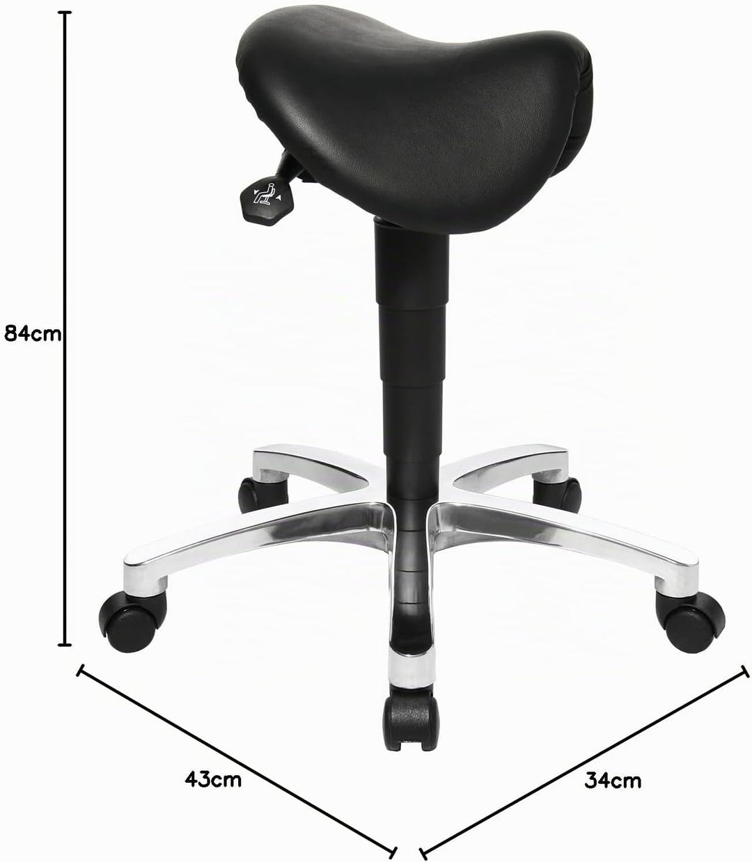 Topstar 70649A80Q Drehhocker, Rollhocker, Arbeitshocker - Bonanza mit Sattelsitz / Leder, schwarz, 5