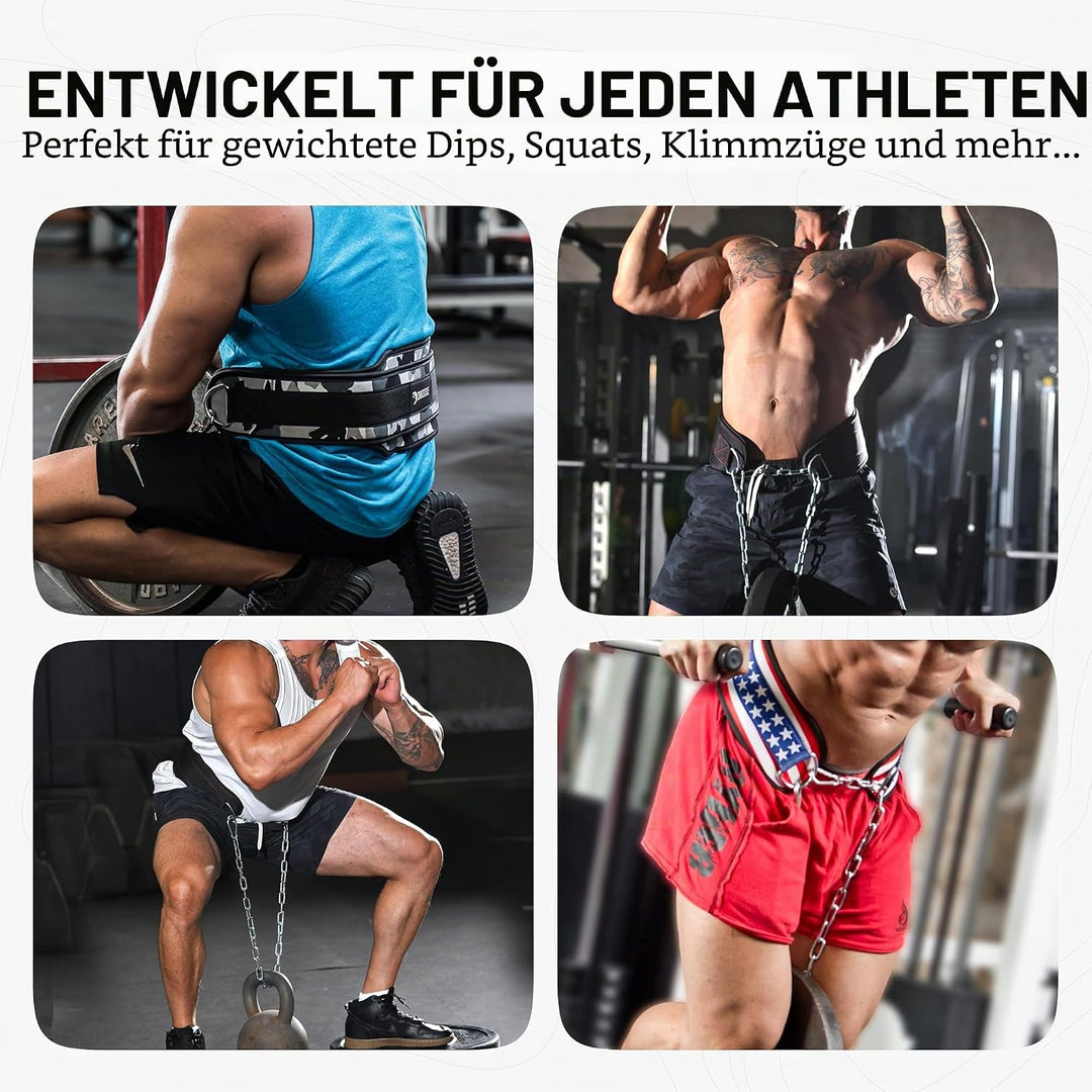 DMoose Fitness Premium Dip Gürtel mit Kette 36" Heavy Duty Stahlkette, Comfort Fit Neopren, Double S