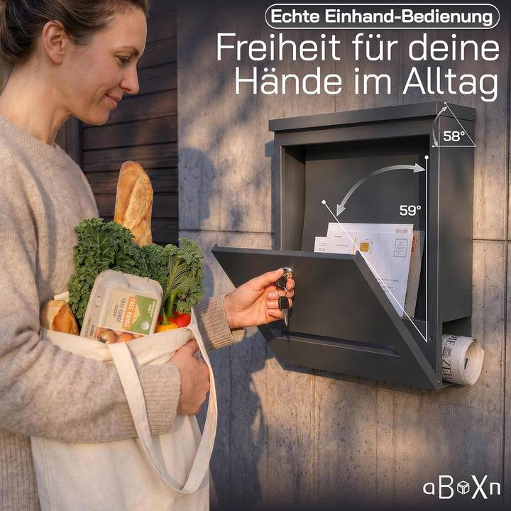 Briefkasten Anthrazit modern gross mit Zeitungsfach &amp; Sichtfenster | UV&amp;Wetterfest aus Stahlblech mi