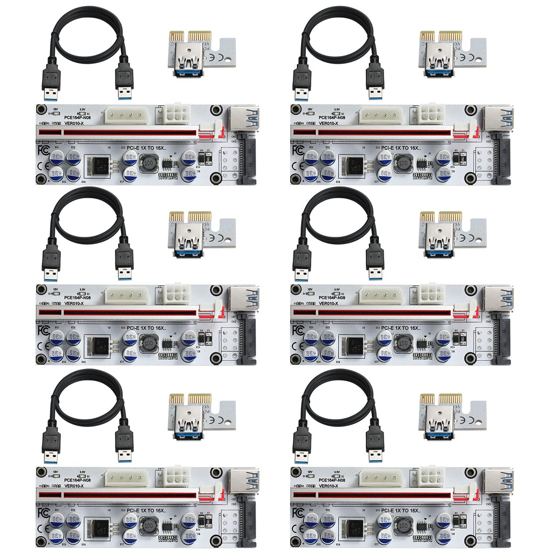 MZHOU 6 StüCk VER010-X PCI-E 1X bis 16X Riser Card,PCle Adapter mit 0,6m USB 3.0 Verlängerungskabel