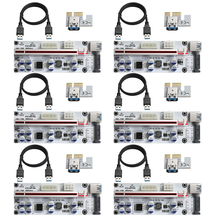 MZHOU 6 StüCk VER010-X PCI-E 1X bis 16X Riser Card,PCle Adapter mit 0,6m USB 3.0 Verlängerungskabel
