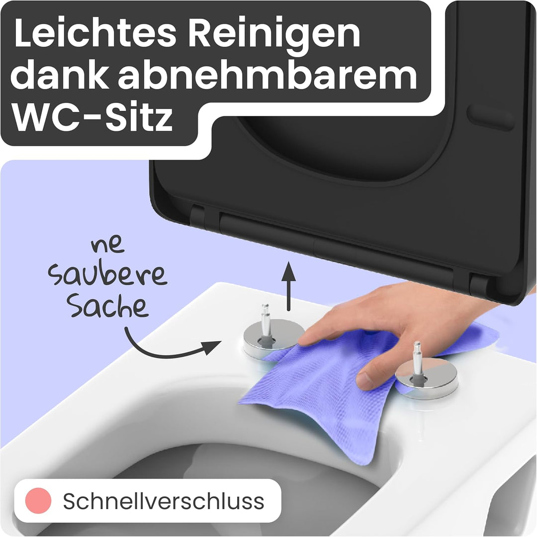 instmaier Helma | Toilettendeckel mit Absenkautomatik | Schwarz | TÜV geprüft | Eckig | Toilettensit