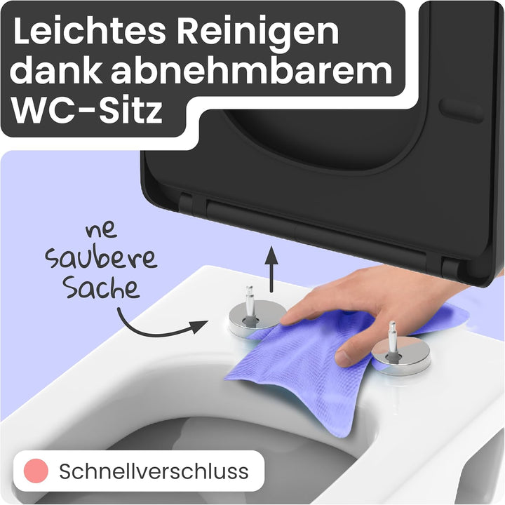 instmaier Helma | Toilettendeckel mit Absenkautomatik | Schwarz | TÜV geprüft | Eckig | Toilettensit