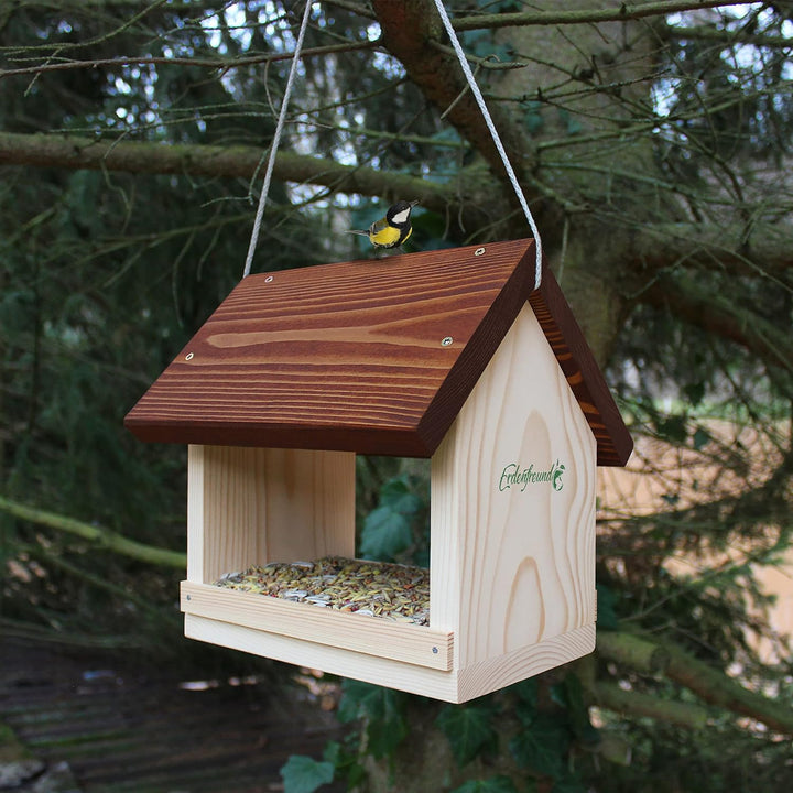 ERDENFREUND® Vogelfutterhaus 2 Grössen mit Leinenkordel reissfest Futterhaus für Vögel wetterfest mi