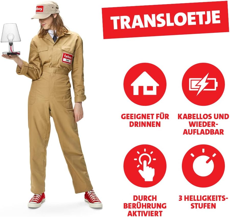 Fatboy Transloetje | Transparent | Tischlampe/Leselampe/Nachttischlampe | Kabellos | Wiederaufladbar