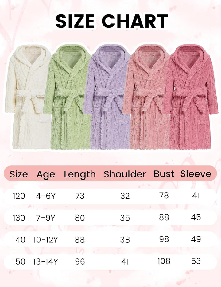 JiAmy Mädchen Bademantel Kapuzen Fleece Warmes Weiches Kinder Badekleid Fuzzy Frottee-Robe 4-14 Jahr